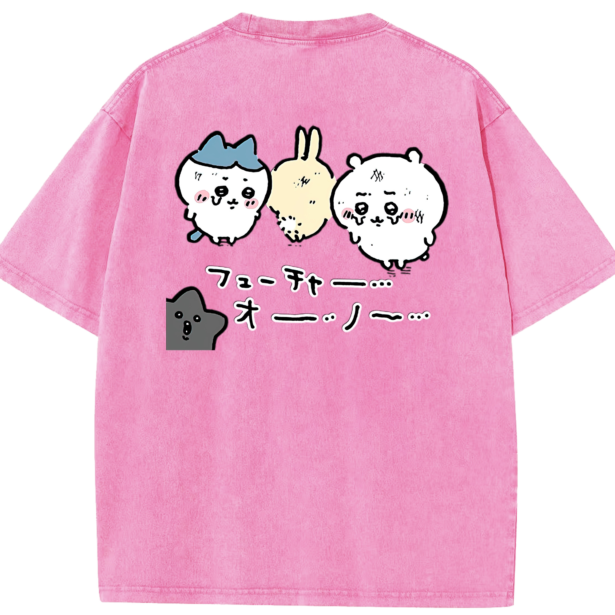 （画像用） ちいかわ ハチワレ Chii-kawa hachiware 綿100% ヴィンテージ風 半袖Tシャツ（背面プリント）